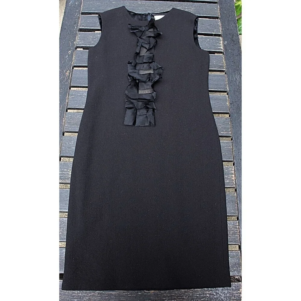 Olivine Gabbro - Sleeveless Wool Sheath Dress with Silk Organza Accents, size 4 - Picture 10 of 15